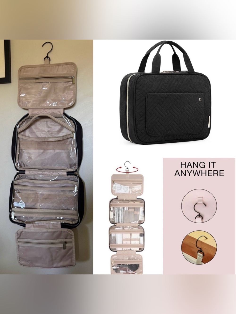 BAGSMART Large Toiletry Bag Travel Bag w/ Hanging Hook Water-Resistant Organizer